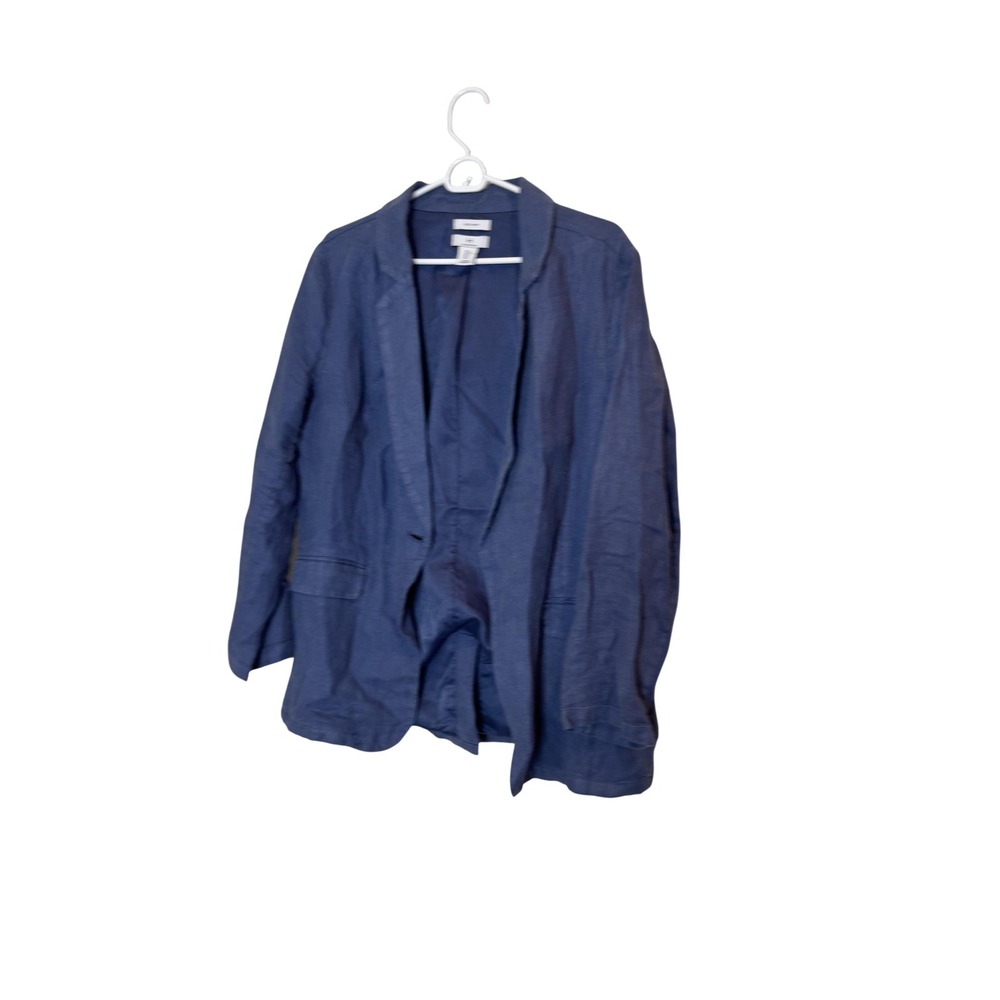 Halston Blazer Womens Large Blue 100% Linen Lined Lightweight‎ Pant Suit Jacket